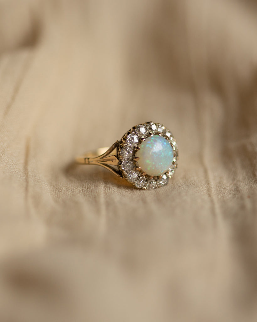 Viola Antique 18ct Gold Opal & Diamond Cluster Ring