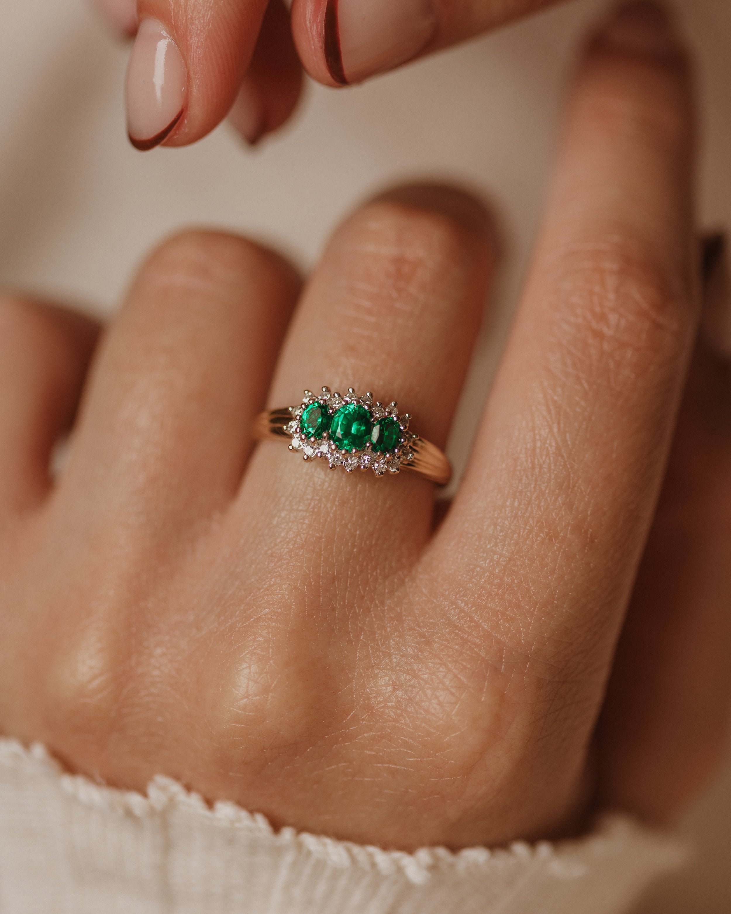 Image of Piper Vintage 9ct Gold Chrysoprase & Diamond Cluster Ring