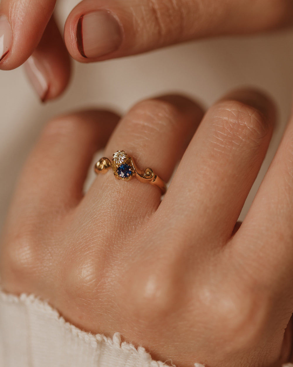 Sybil 1902 Antique 18ct Gold Sapphire & Diamond Toi Et Moi Ring