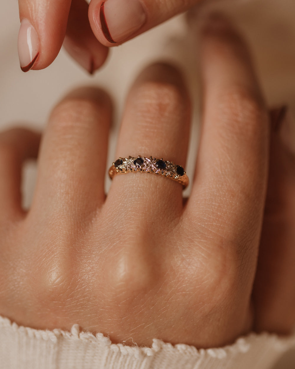 Thea 1990 Vintage 9ct Gold Sapphire & Diamond Half Eternity Ring