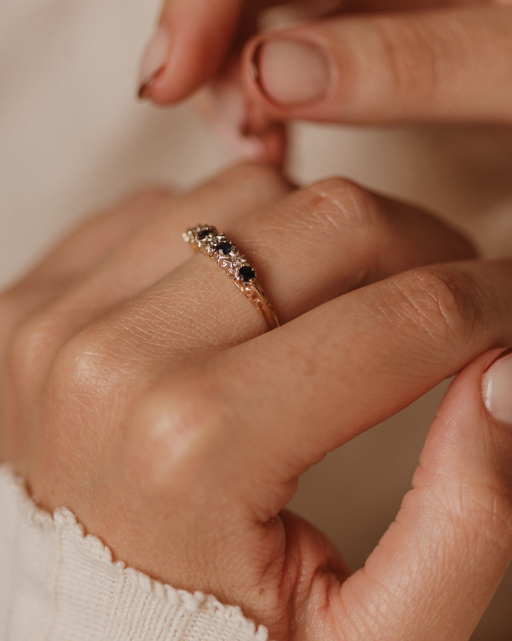 Thea 1990 Vintage 9ct Gold Sapphire & Diamond Half Eternity Ring