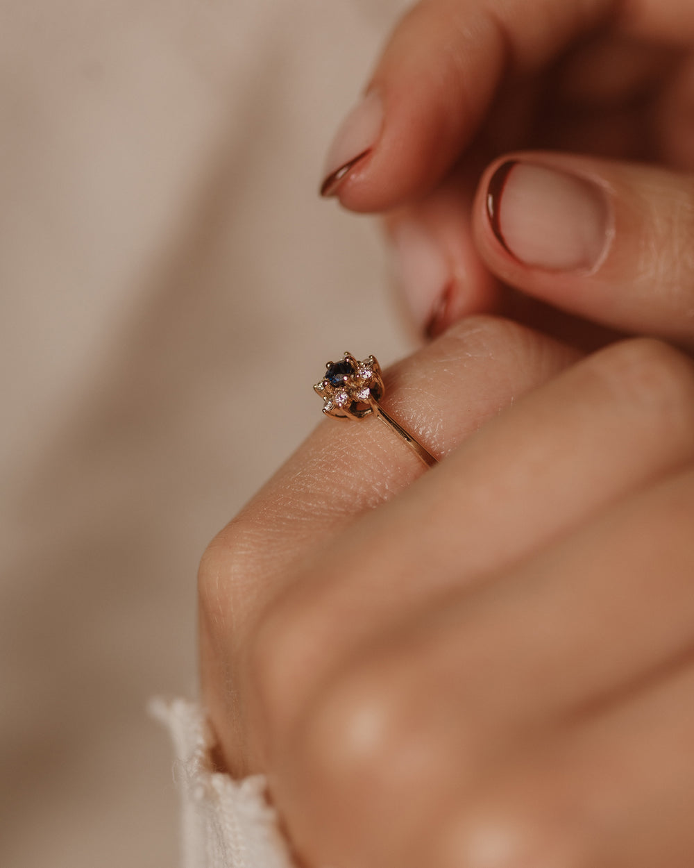 Henrietta Vintage 9ct Gold Sapphire & Diamond Cluster Ring