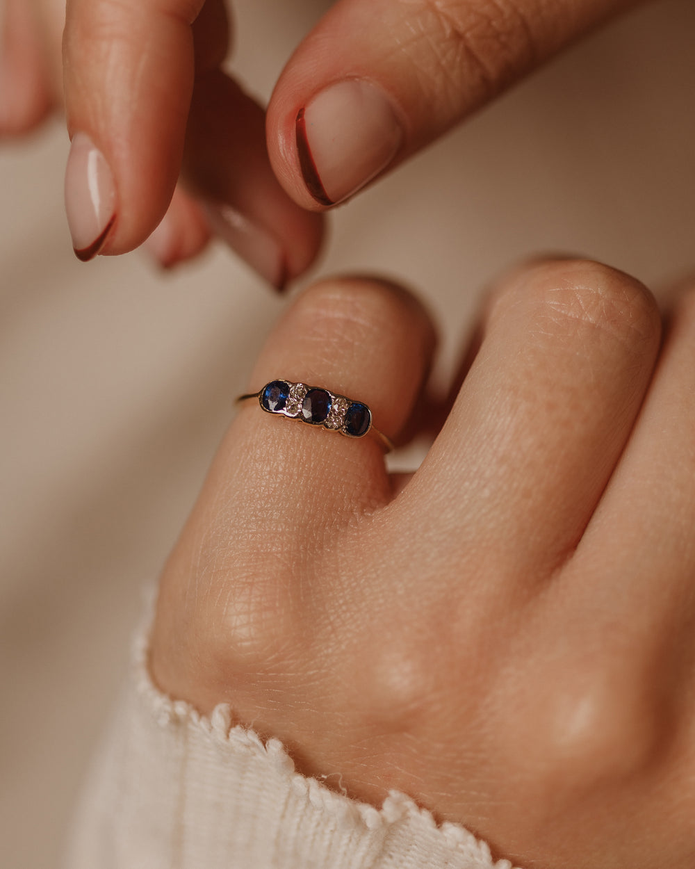 Ariane Antique 9ct Gold Sapphire & Diamond Seven Stone Ring
