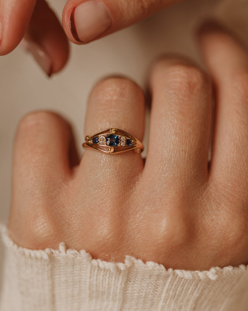 Cressida 1916 Antique 18ct Gold Sapphire & Diamond Seven Stone Ring
