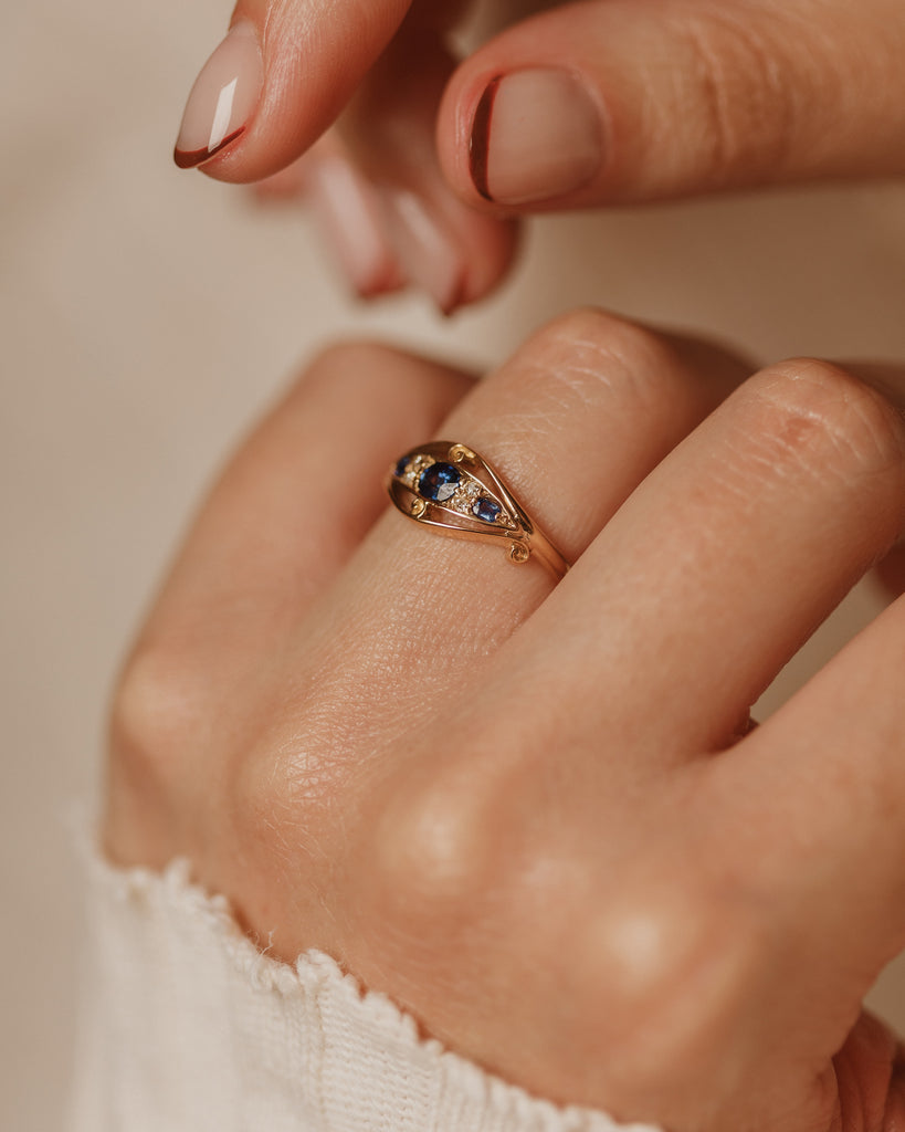 Cressida 1916 Antique 18ct Gold Sapphire & Diamond Seven Stone Ring