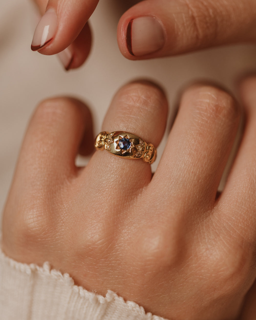 Dahlia 1898 Antique 15ct Gold Sapphire & Diamond Seven Stone Ring
