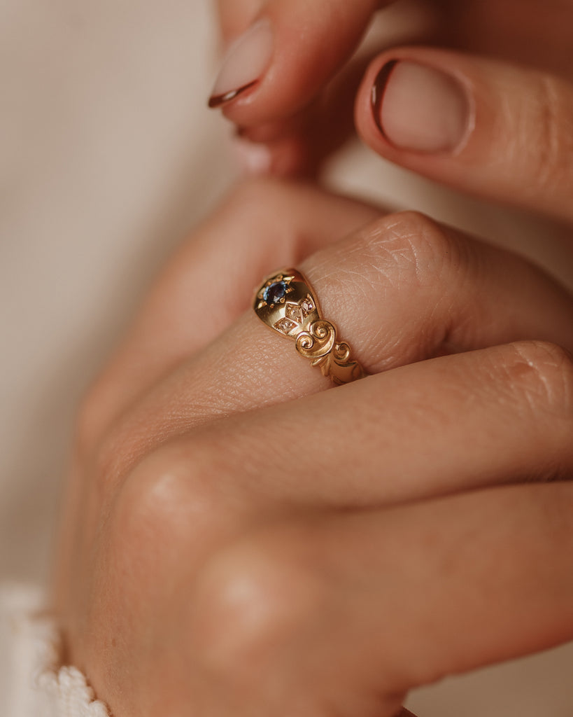 Dahlia 1898 Antique 15ct Gold Sapphire & Diamond Seven Stone Ring