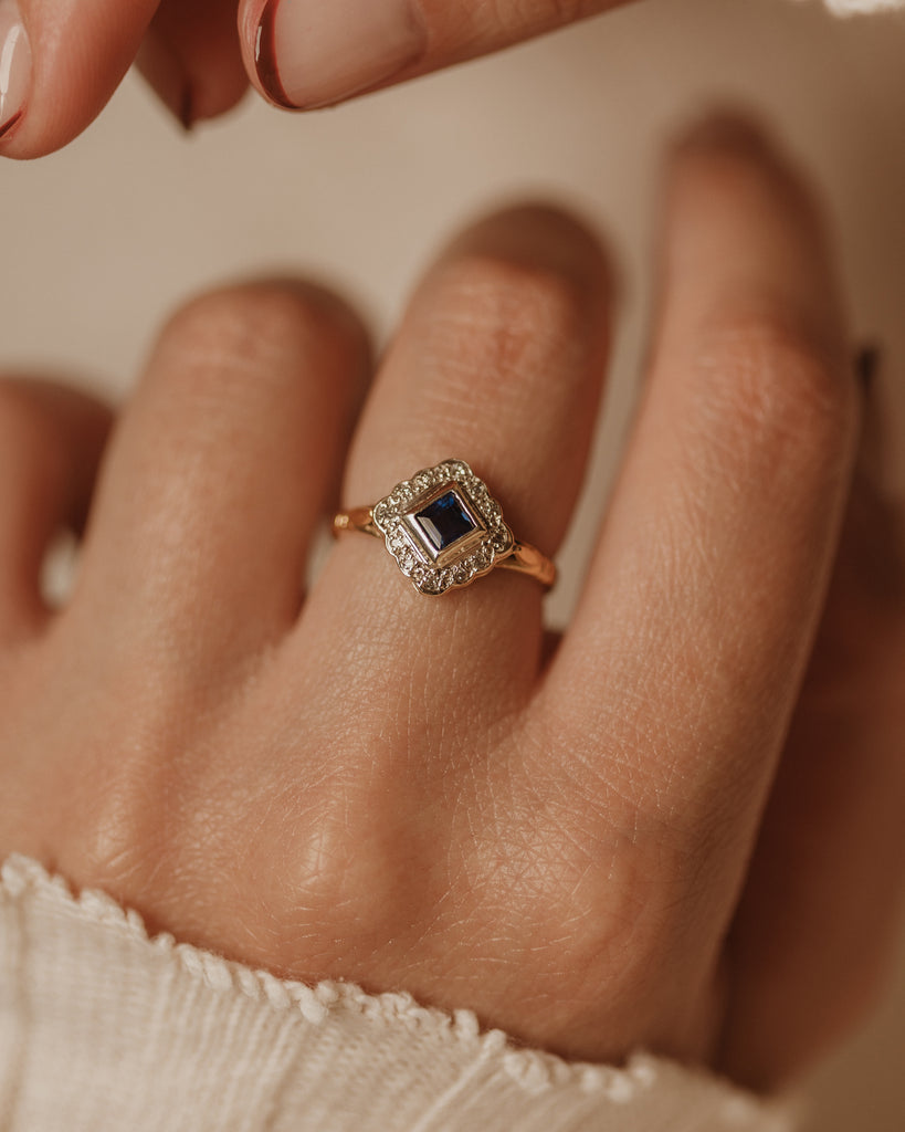 Violet Vintage 9ct Gold Sapphire & Diamond Cluster Ring