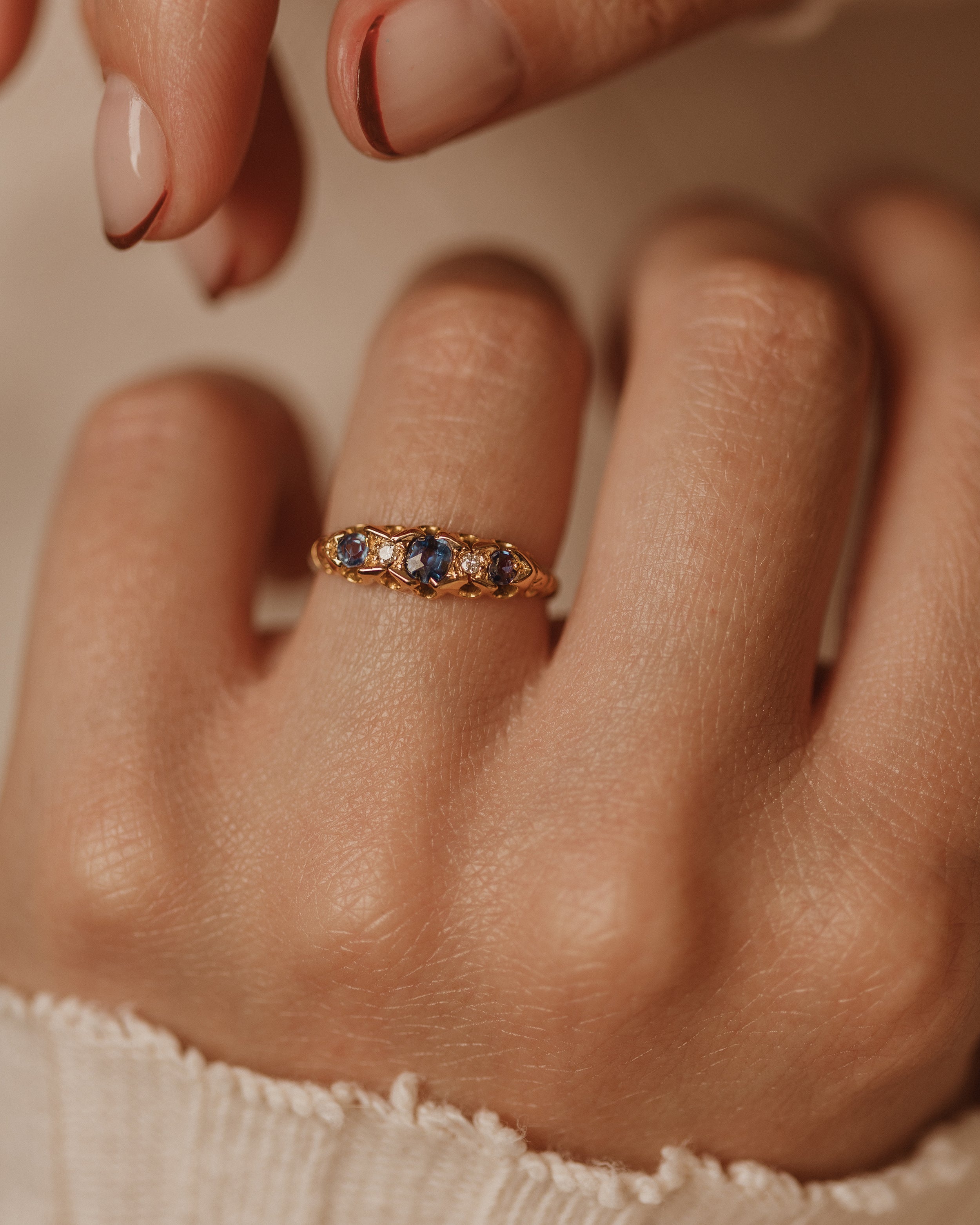 Image of Marlie 1902 Edwardian Antique 18ct Gold Sapphire & Diamond Ring