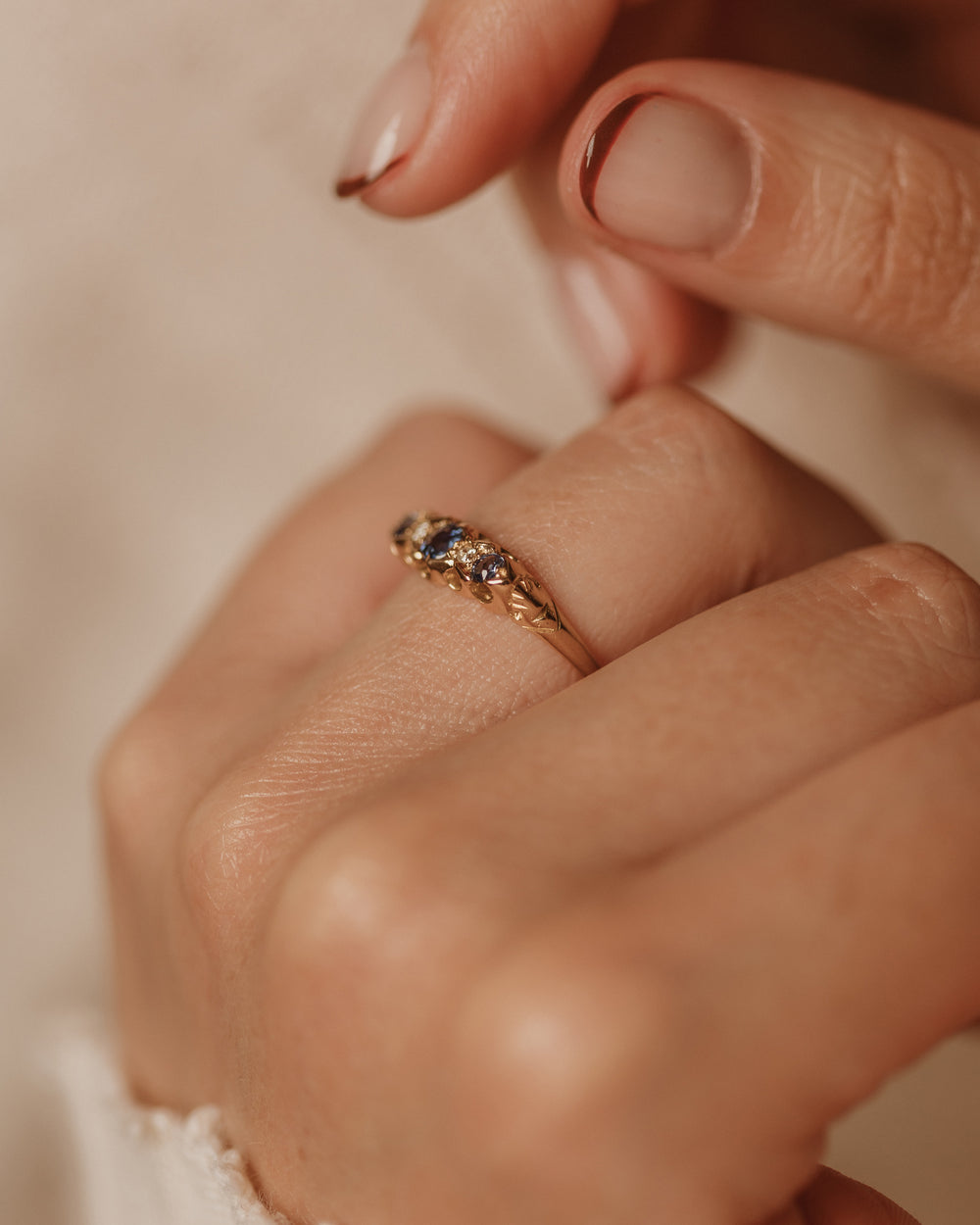 Marlie 1902 Edwardian Antique 18ct Gold Sapphire & Diamond Ring
