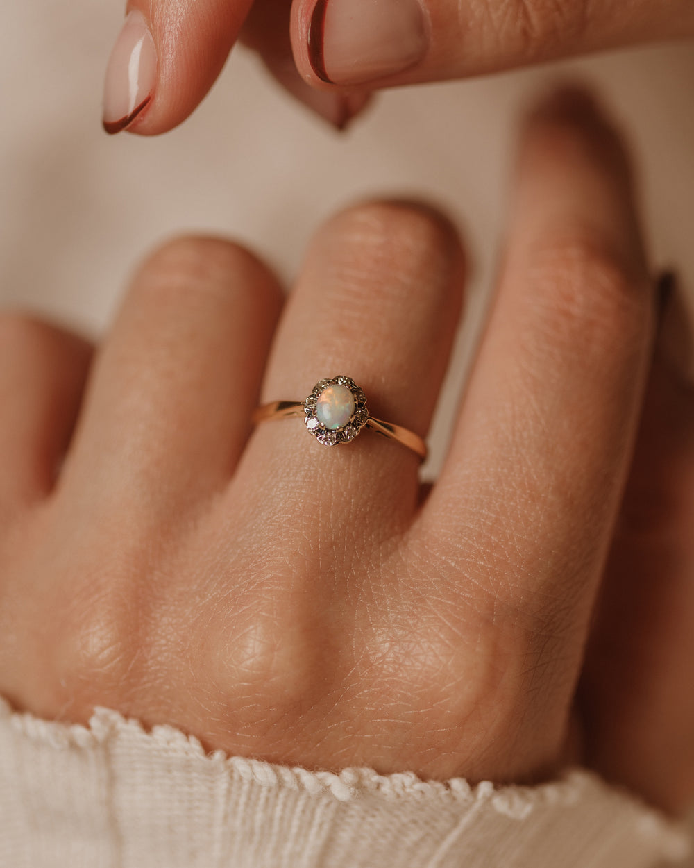 Maude 1983 Vintage 9ct Gold Opal & Diamond Cluster Ring