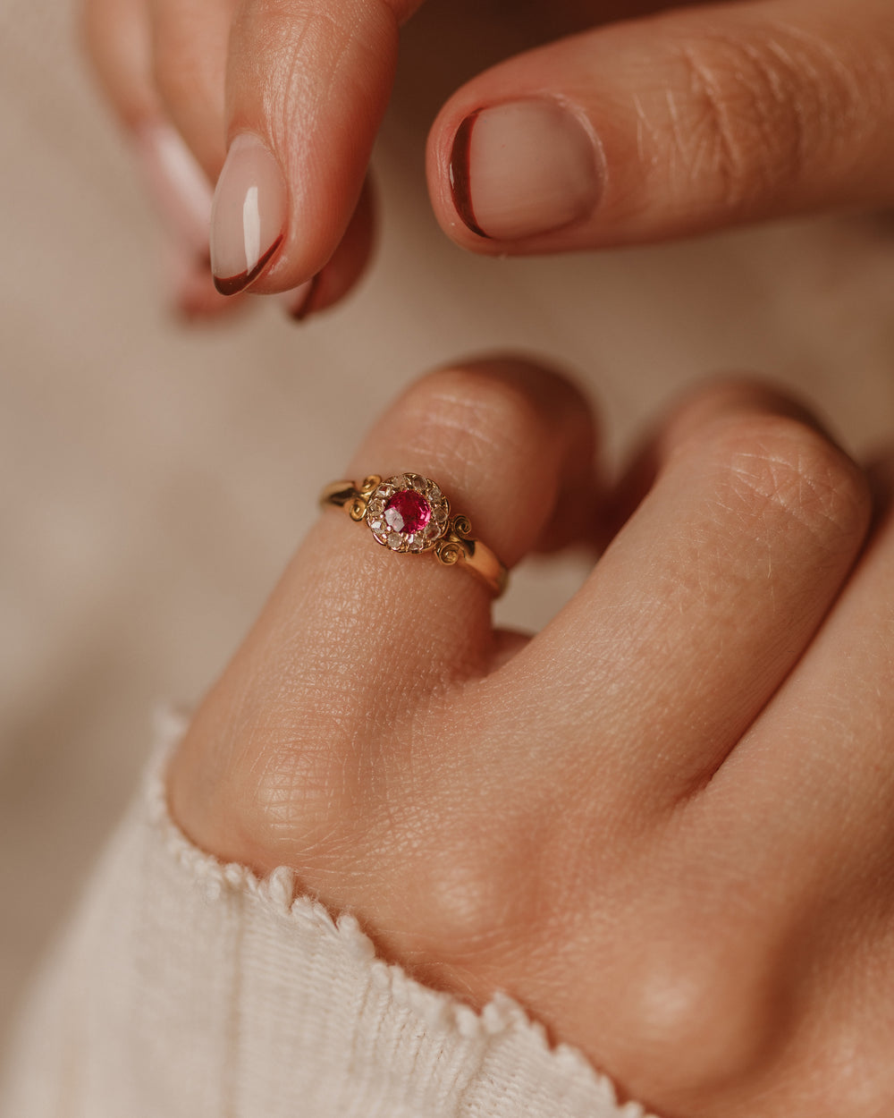 Penelope Antique 18ct Gold Ruby & Diamond Cluster Ring