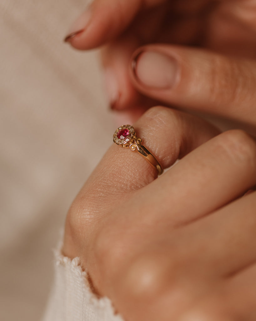 Penelope Antique 18ct Gold Ruby & Diamond Cluster Ring