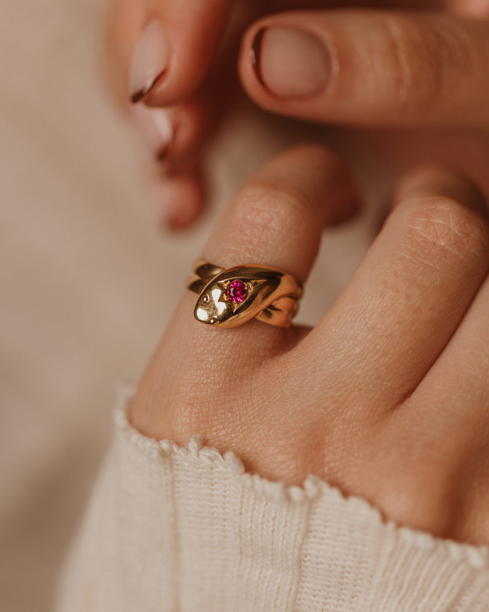 Clotilde 1913 Antique 18ct Gold Ruby Snake Ring