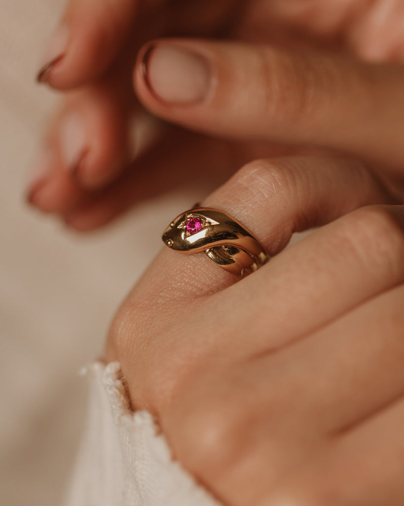Clotilde 1913 Antique 18ct Gold Ruby Snake Ring