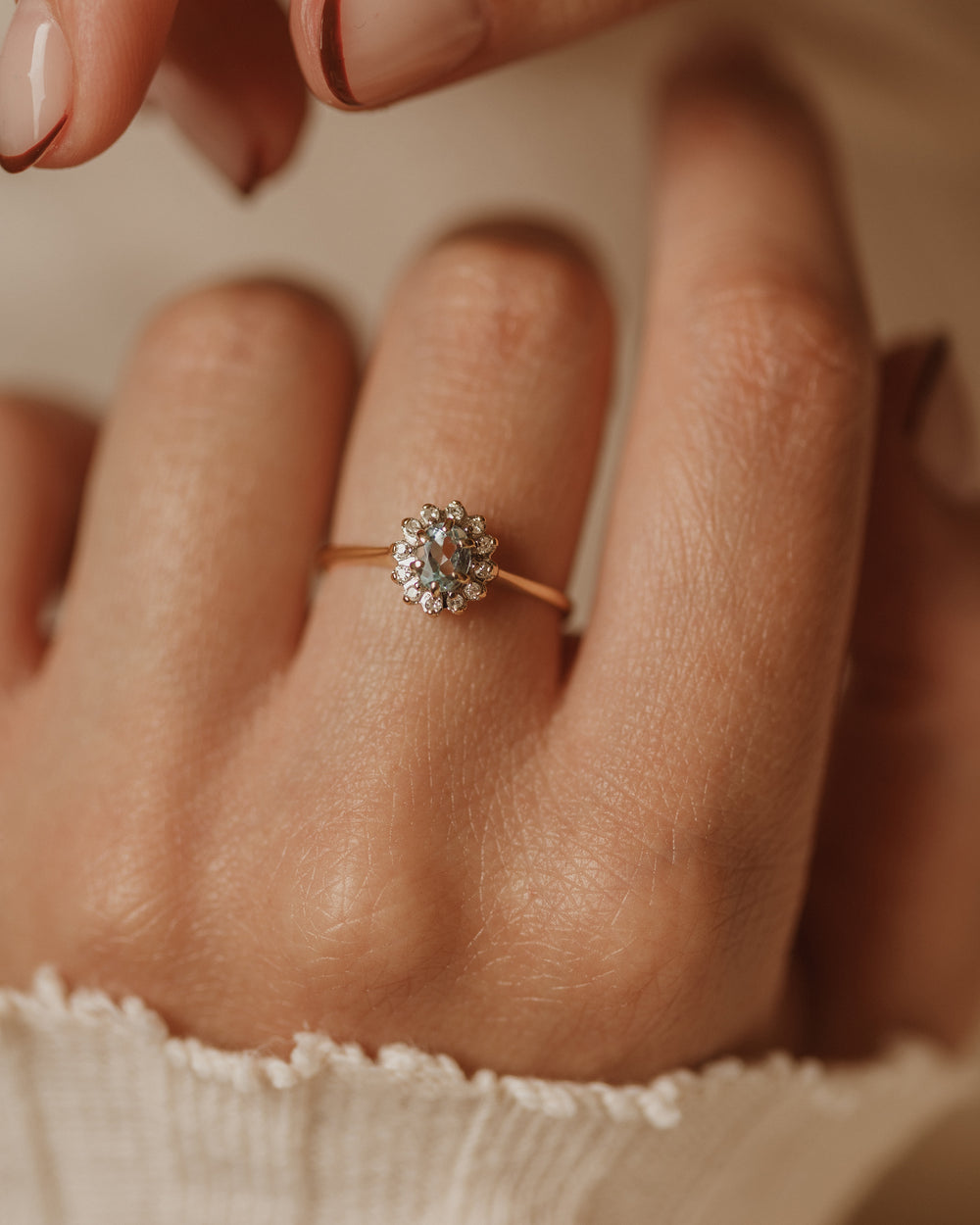 Winnie 1989 Vintage 9ct Gold Aquamarine & Diamond Cluster Ring