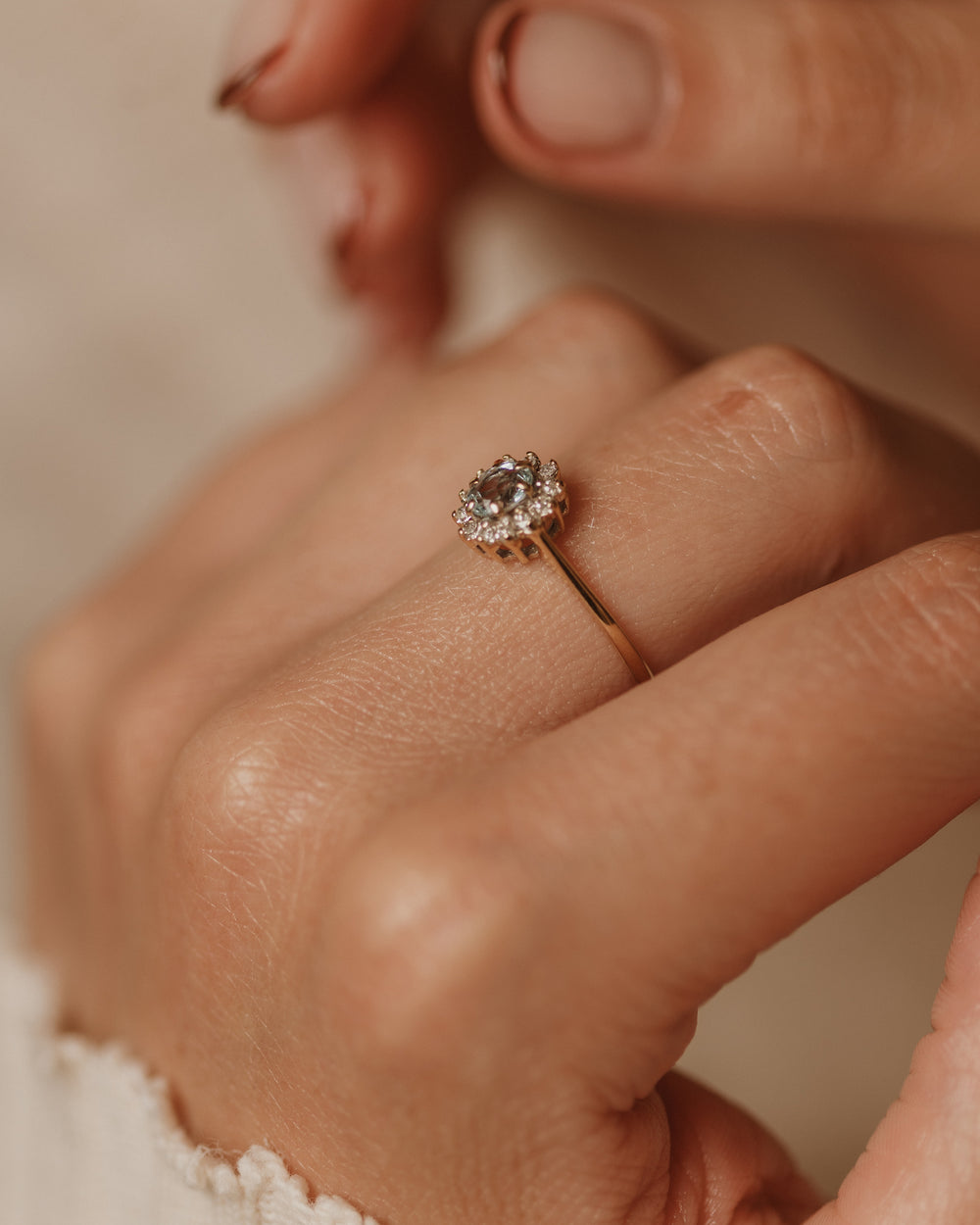 Winnie 1989 Vintage 9ct Gold Aquamarine & Diamond Cluster Ring