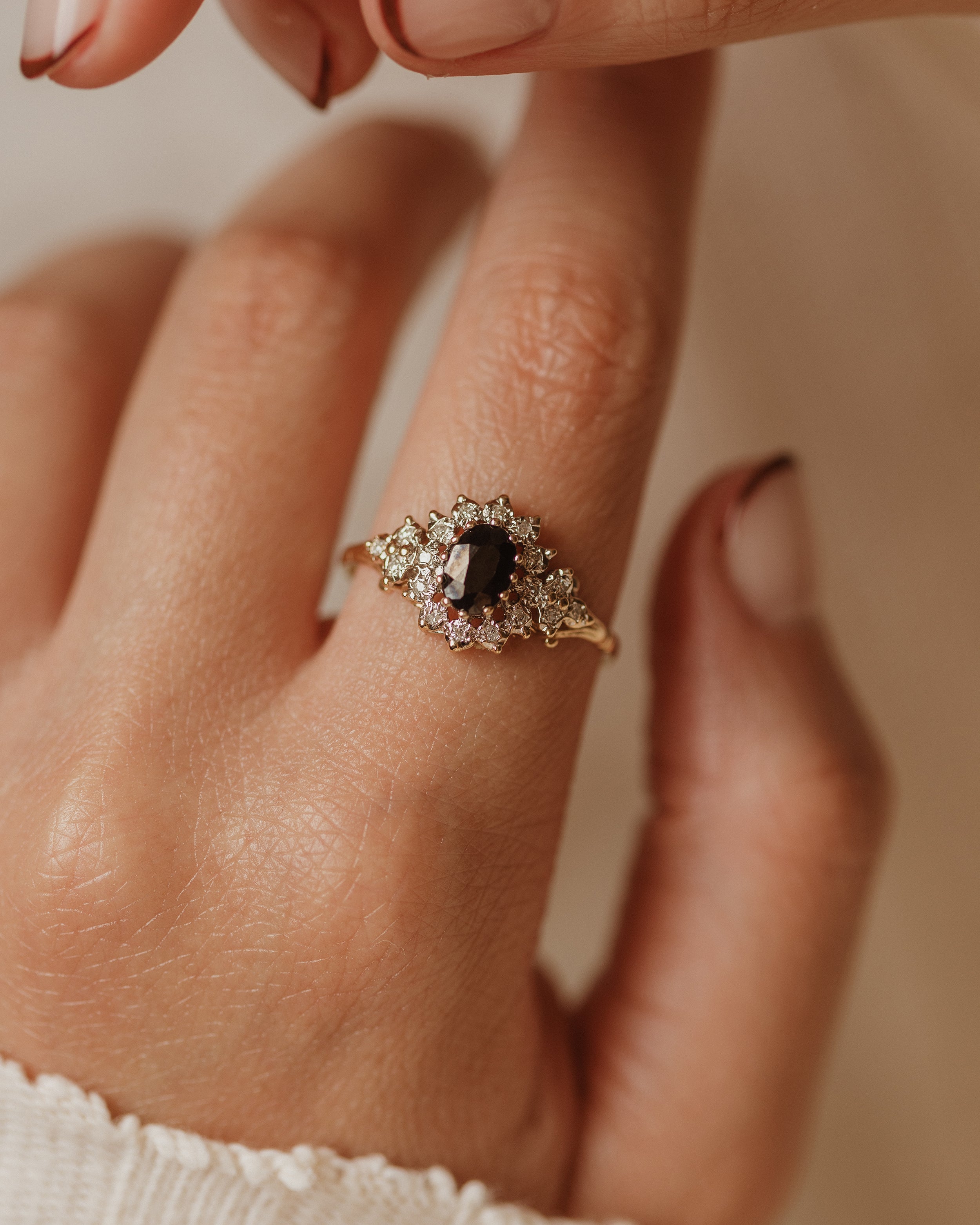 Image of Macy Vintage 9ct Gold Sapphire & Diamond Cluster Ring