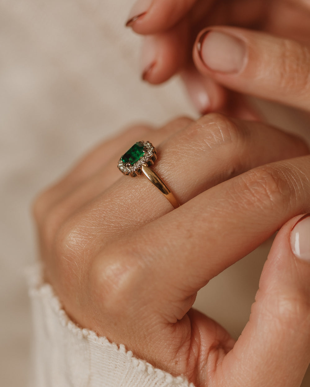 Ina Vintage 18ct Gold Green Spinel & Diamond Cluster Ring