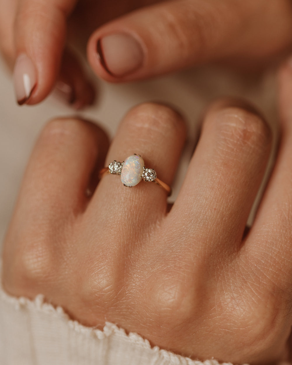 Graciela Vintage 18ct Gold Opal & Diamond Trilogy Ring