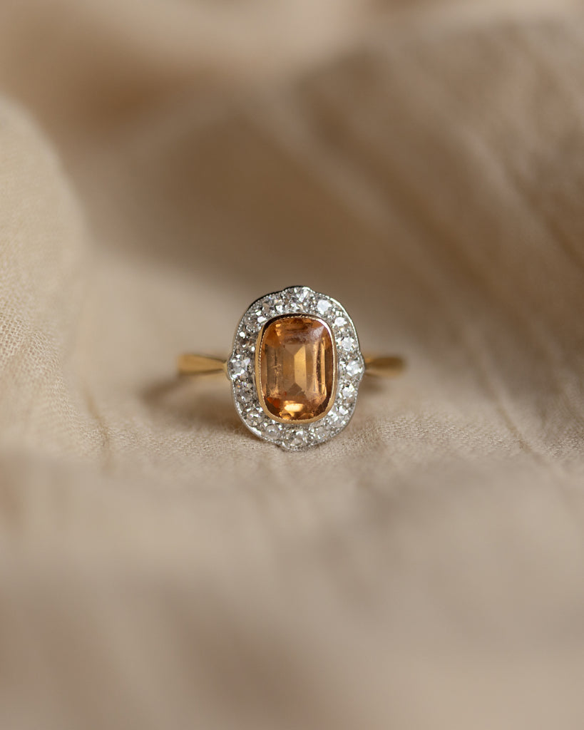 Alexandrine Antique 18ct Gold Topaz & Diamond Cluster Ring