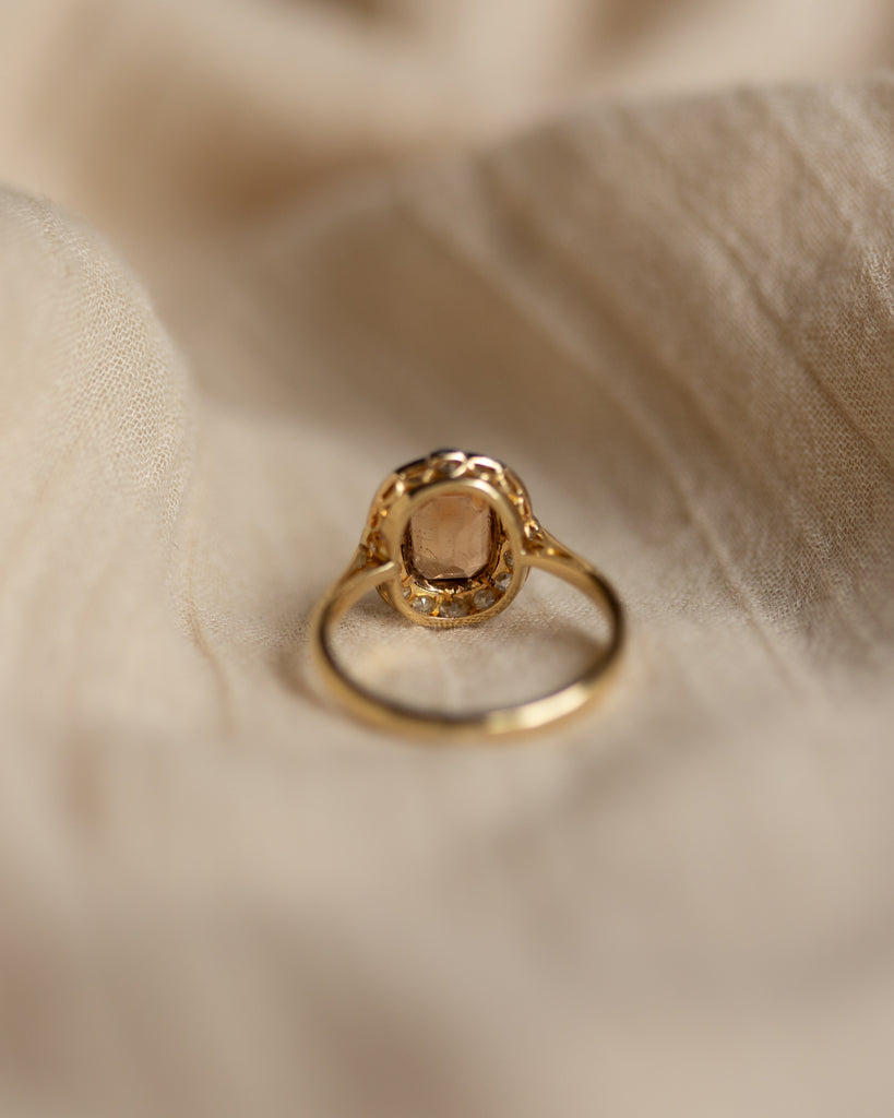 Alexandrine Antique 18ct Gold Topaz & Diamond Cluster Ring