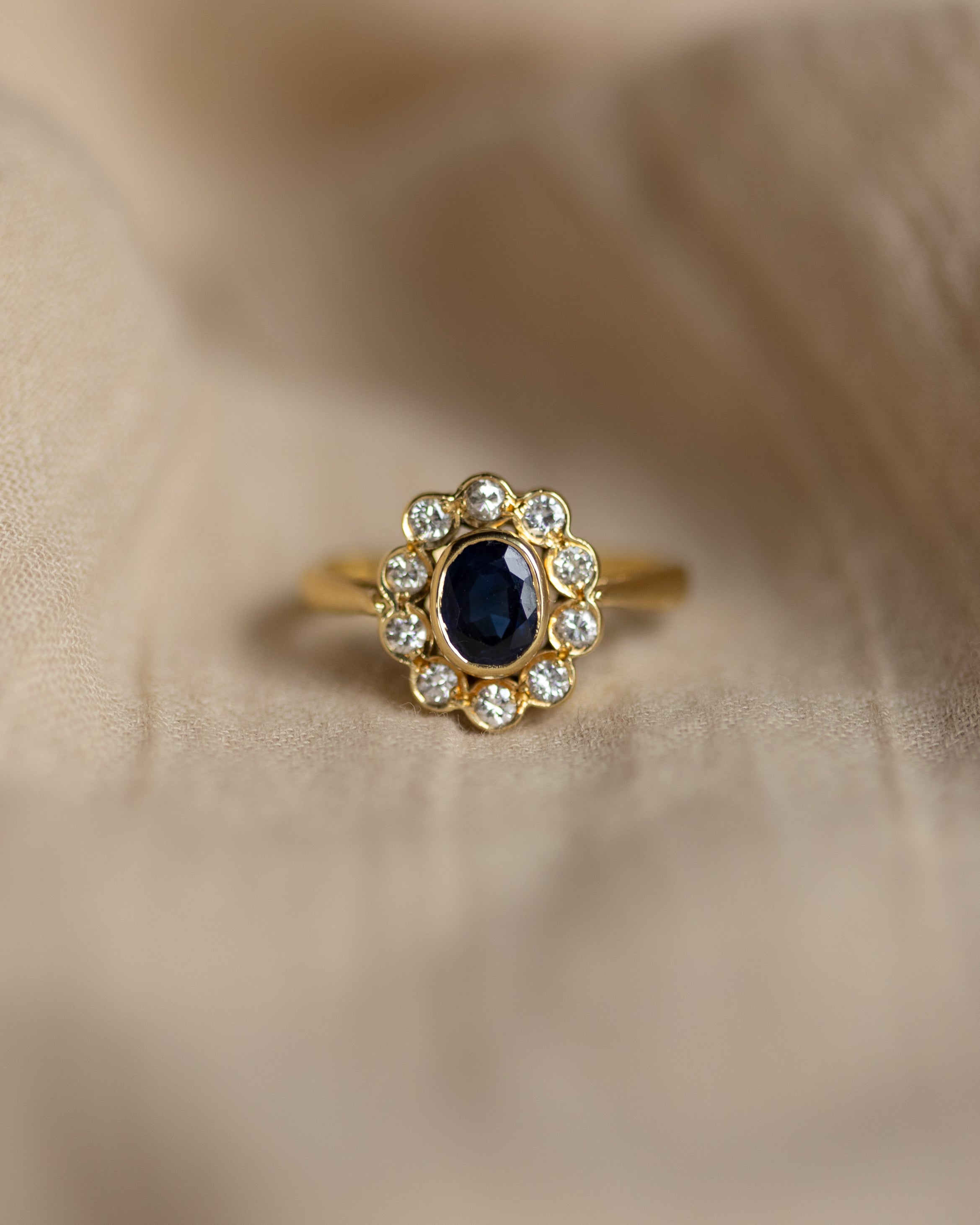 Image of Carlotta Vintage 18ct Gold Sapphire & Diamond Cluster Ring