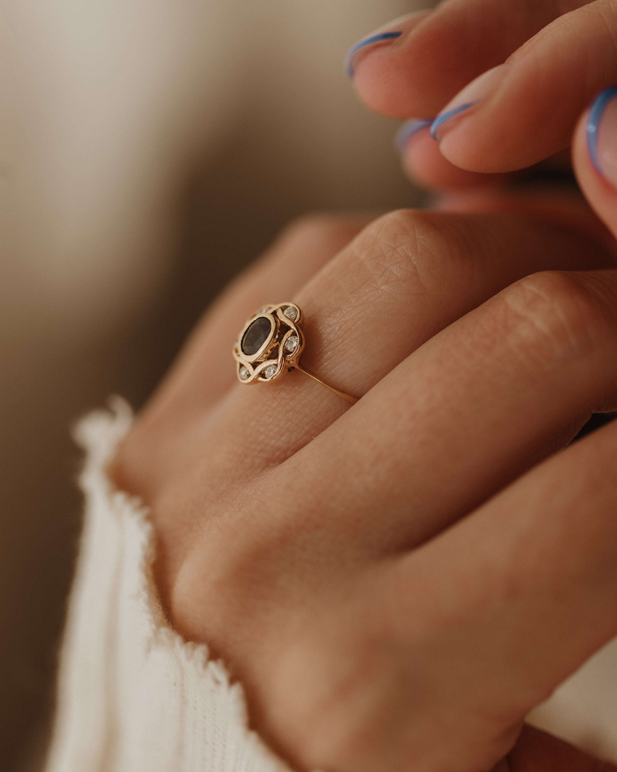 Clair Vintage 14ct Gold Sapphire & Diamond Cluster Ring