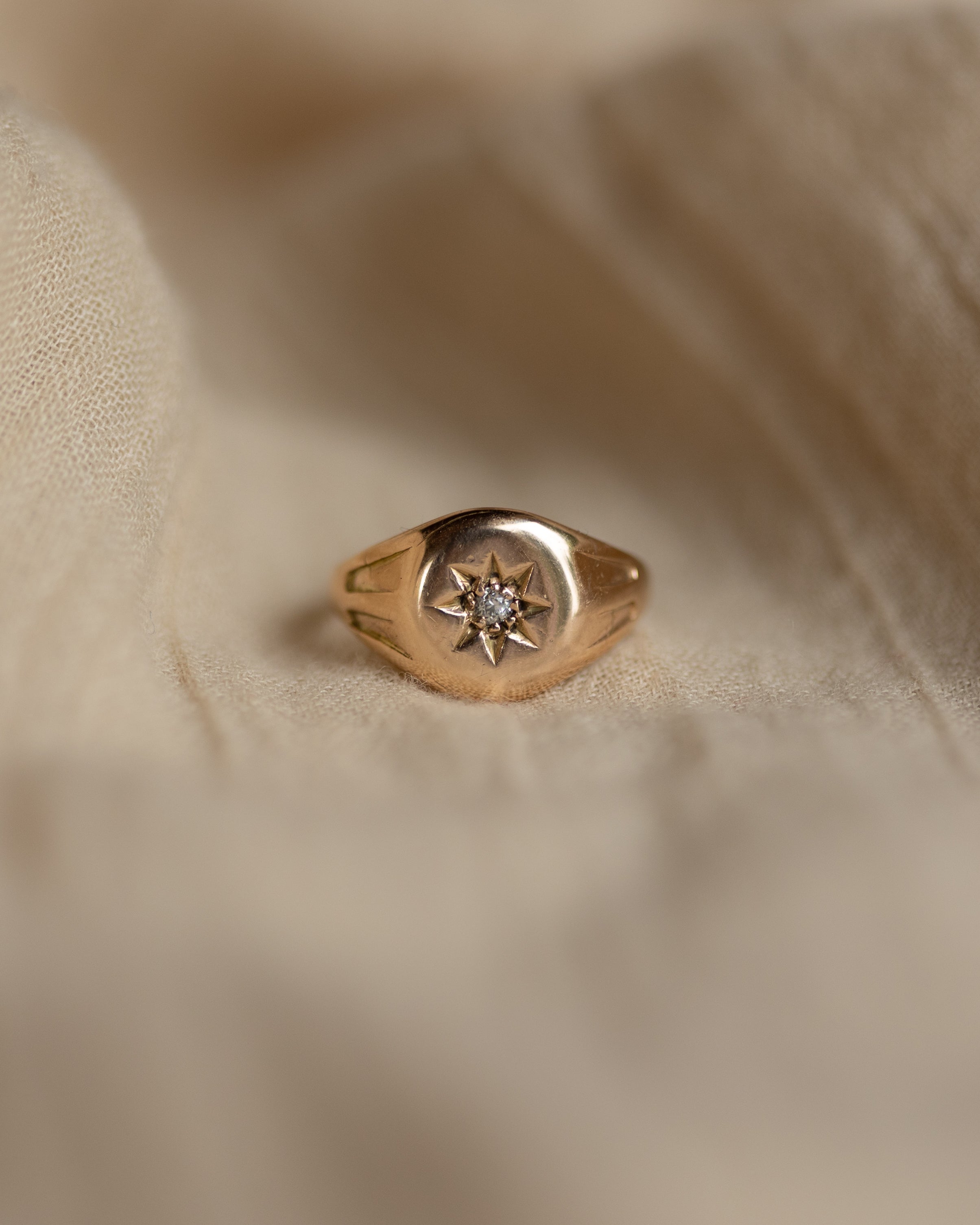 Estelle 1915 Antique 9ct Gold Star Set Diamond Signet Ring