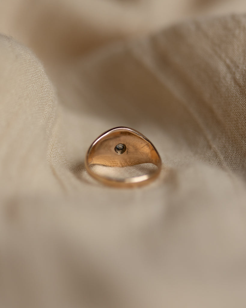 Estelle 1915 Antique 9ct Gold Star Set Diamond Signet Ring