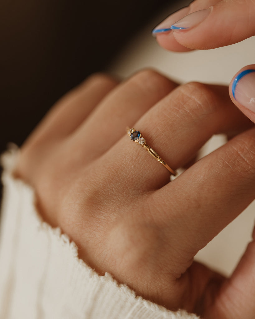 Ernestine 1895 Antique 18ct Gold Sapphire & Diamond Trilogy Ring