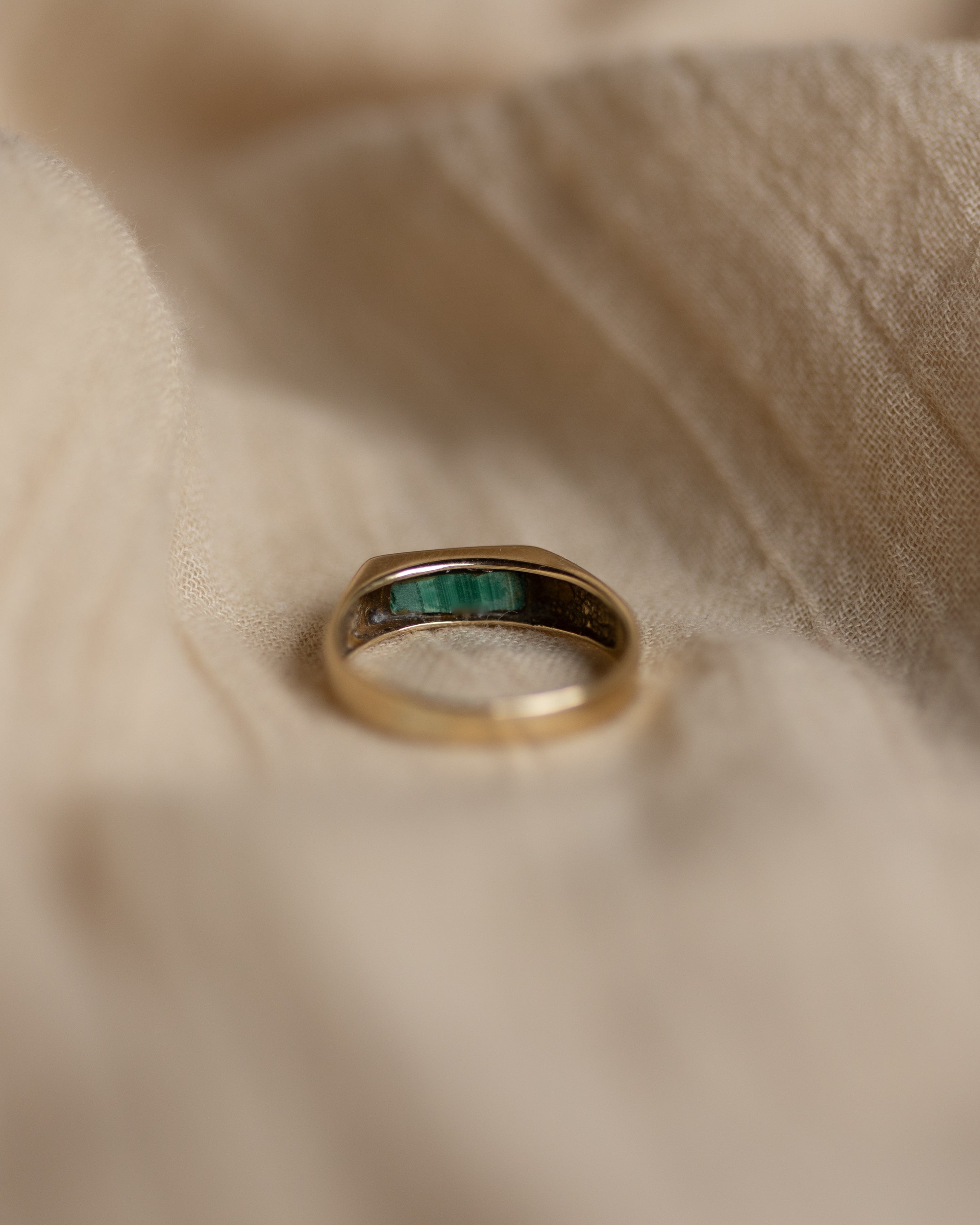 Fernande 1987 Vintage 9ct Gold Malachite Signet Ring