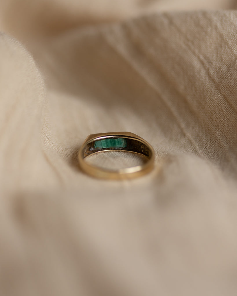Fernande 1987 Vintage 9ct Gold Malachite Signet Ring