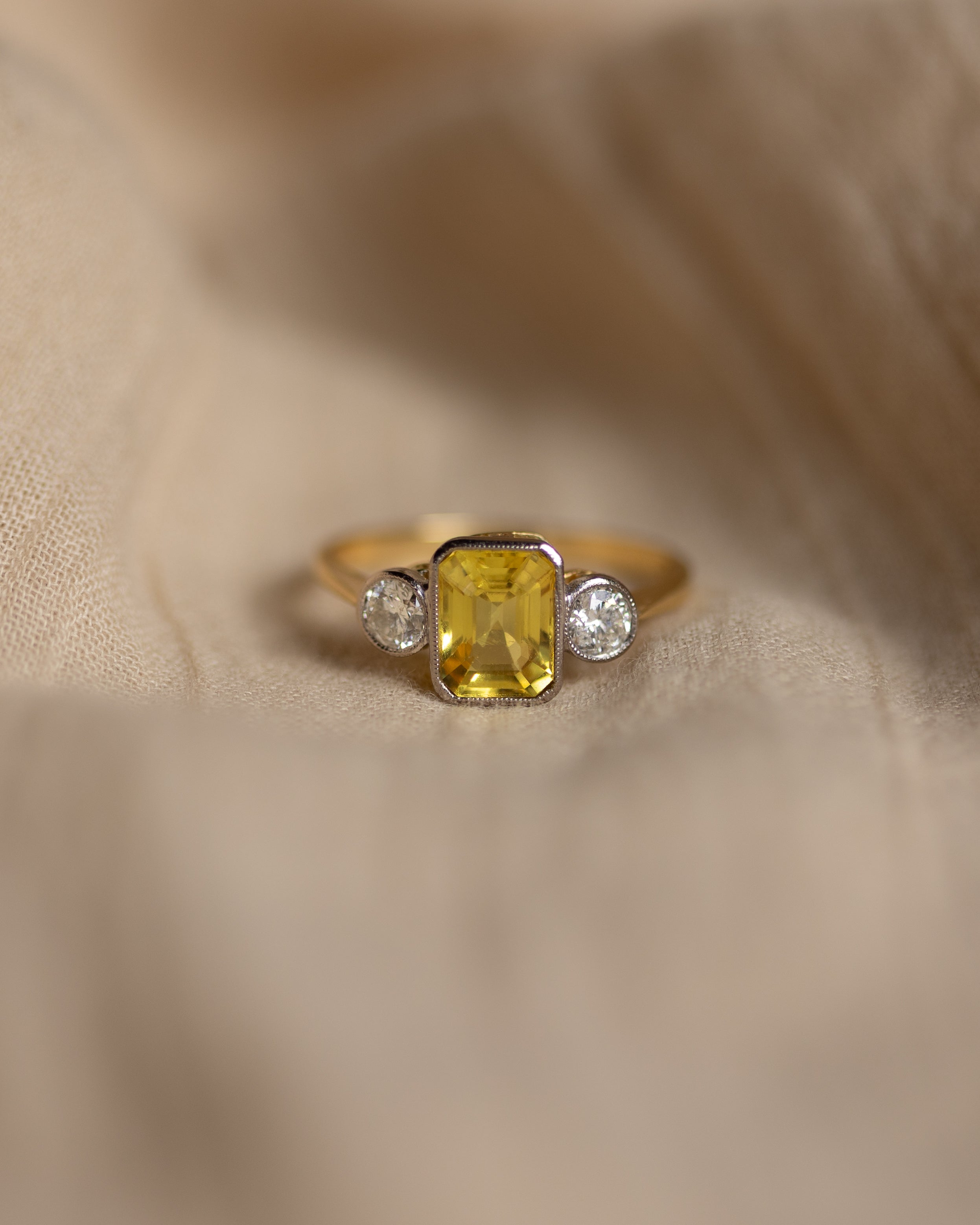 Nicolette Vintage 18ct Gold Yellow Sapphire & Diamond Trilogy Ring