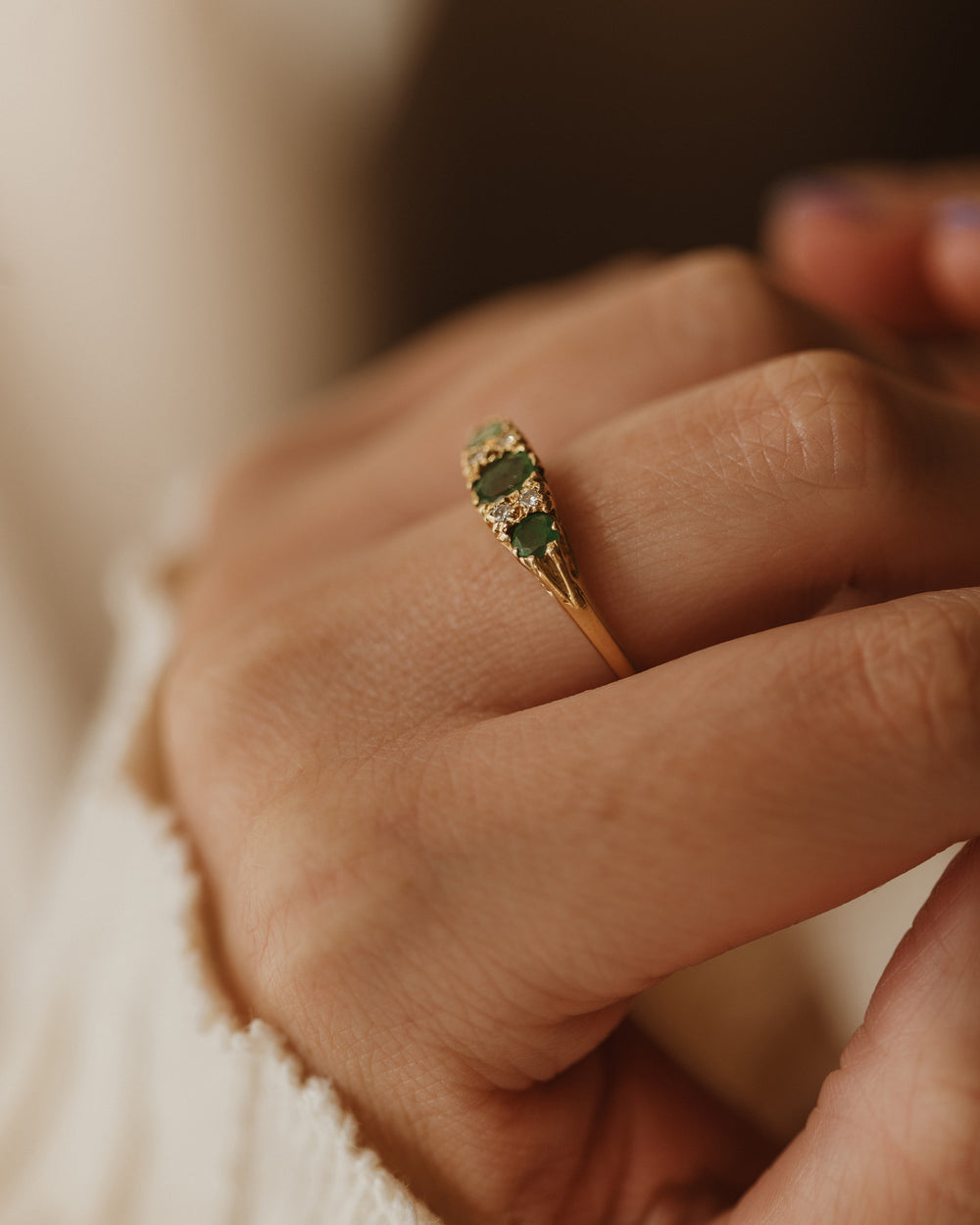 Florise 1977 Vintage 18ct Gold Emerald & Diamond Ring
