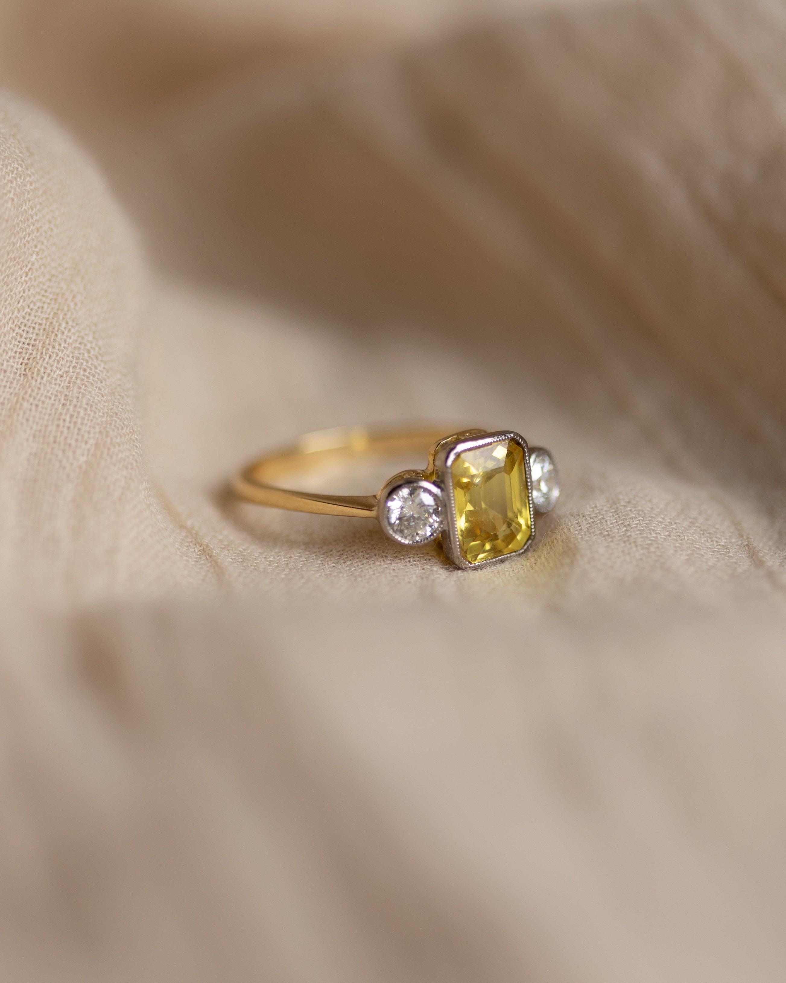 Nicolette Vintage 18ct Gold Yellow Sapphire & Diamond Trilogy Ring