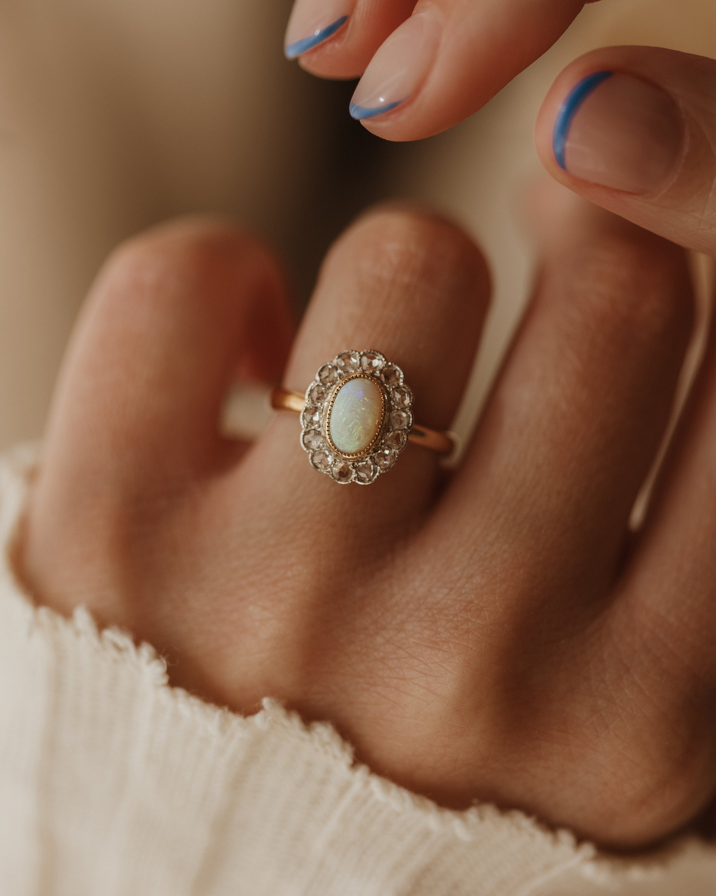 Fenella Antique 18ct Gold Opal & Diamond Cluster Ring