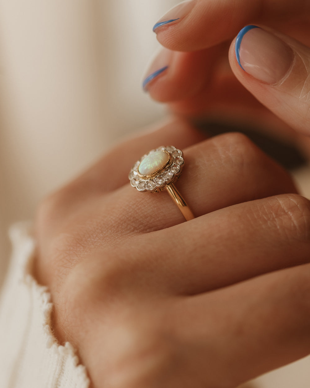 Fenella Antique 18ct Gold Opal & Diamond Cluster Ring