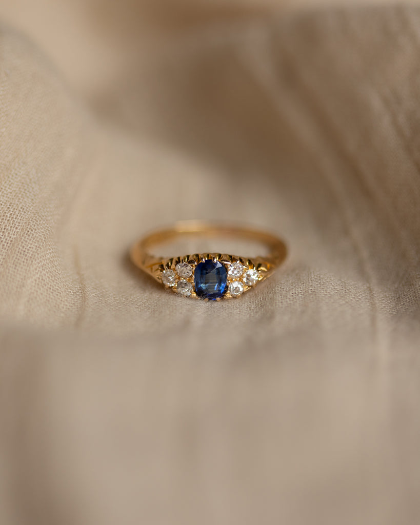 Constance 1902 Antique 18ct Gold Sapphire & Diamond Seven Stone Ring