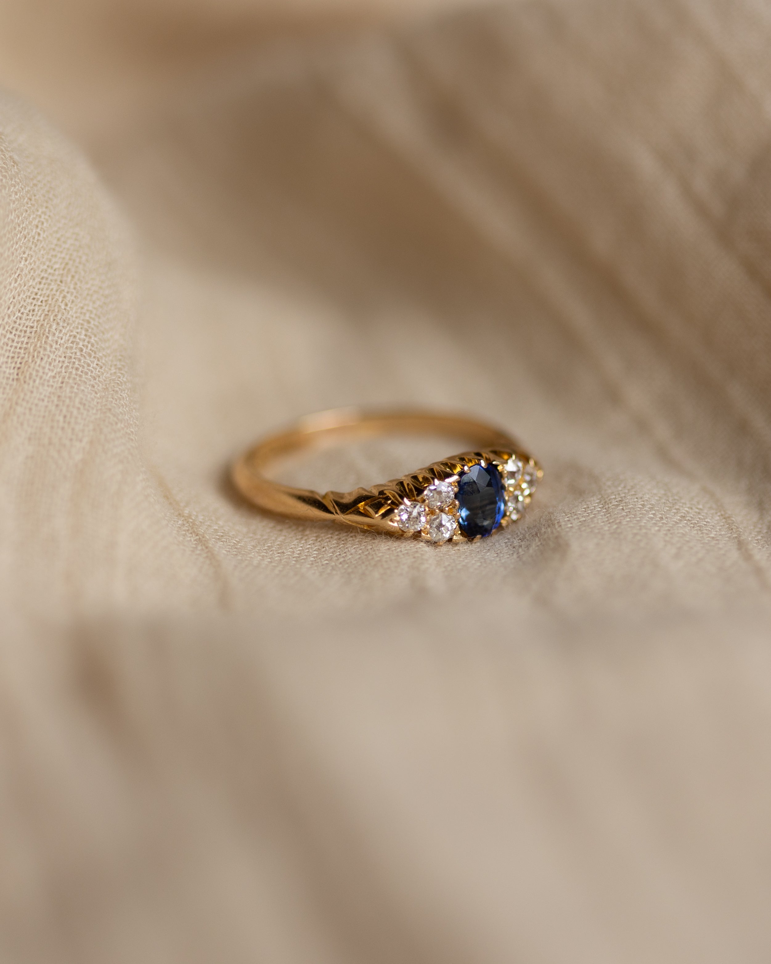 Constance 1902 Antique 18ct Gold Sapphire & Diamond Seven Stone Ring