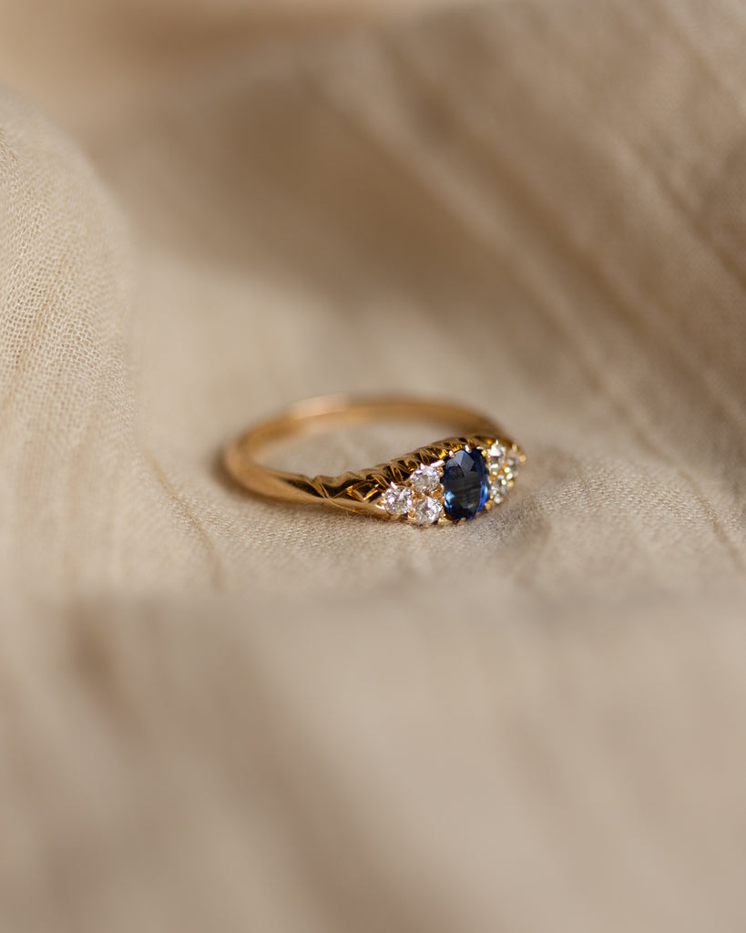 Constance 1902 Antique 18ct Gold Sapphire & Diamond Seven Stone Ring