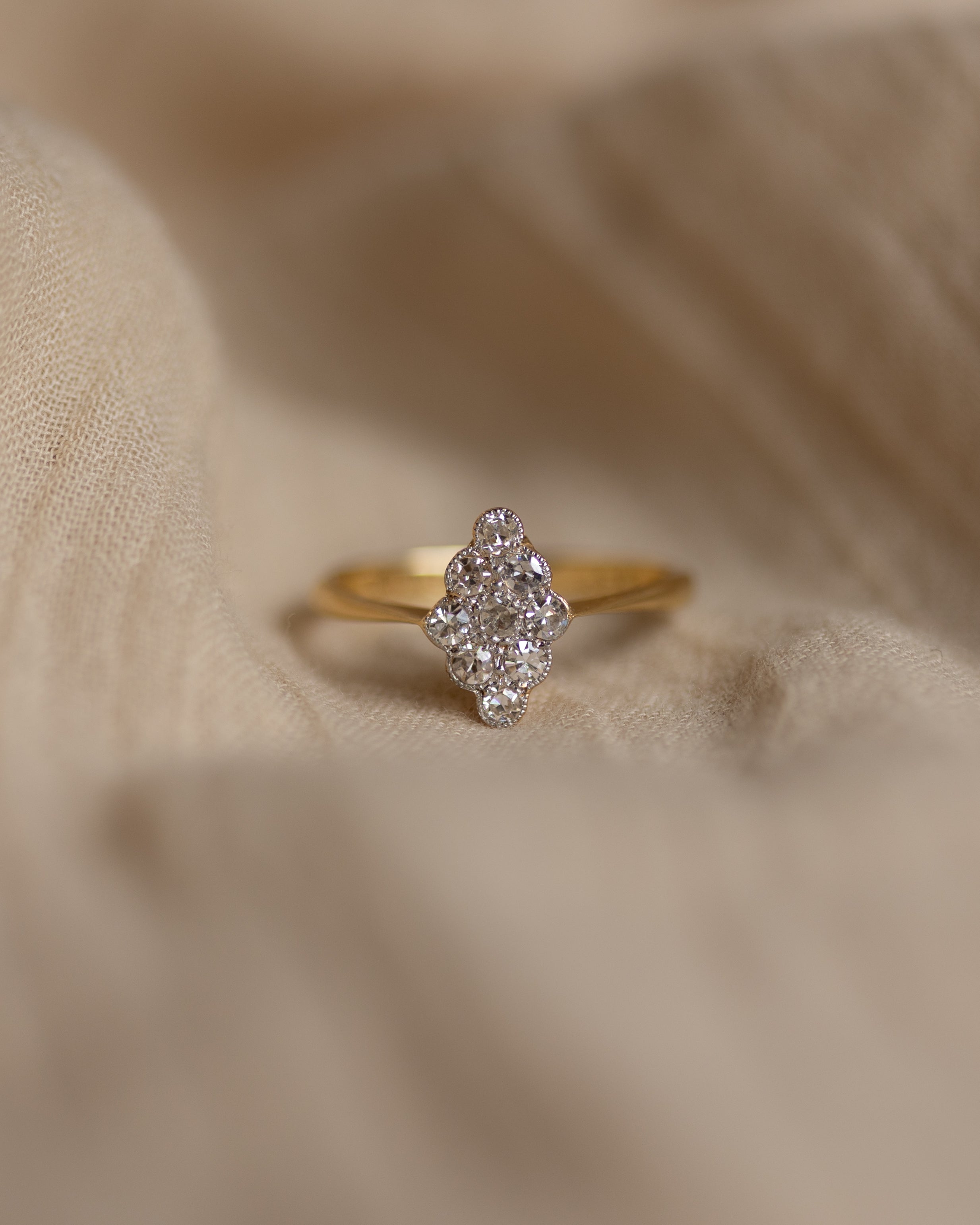Annabel Antique 18ct Gold Diamond Marquise Cluster Ring
