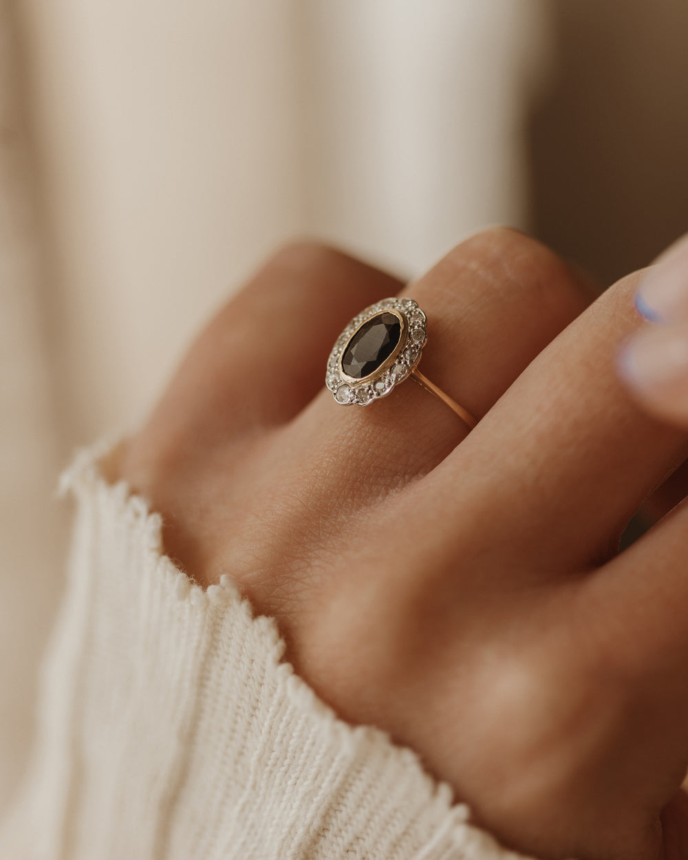 Elfrida Antique 18ct Gold Sapphire & Diamond Cluster Ring