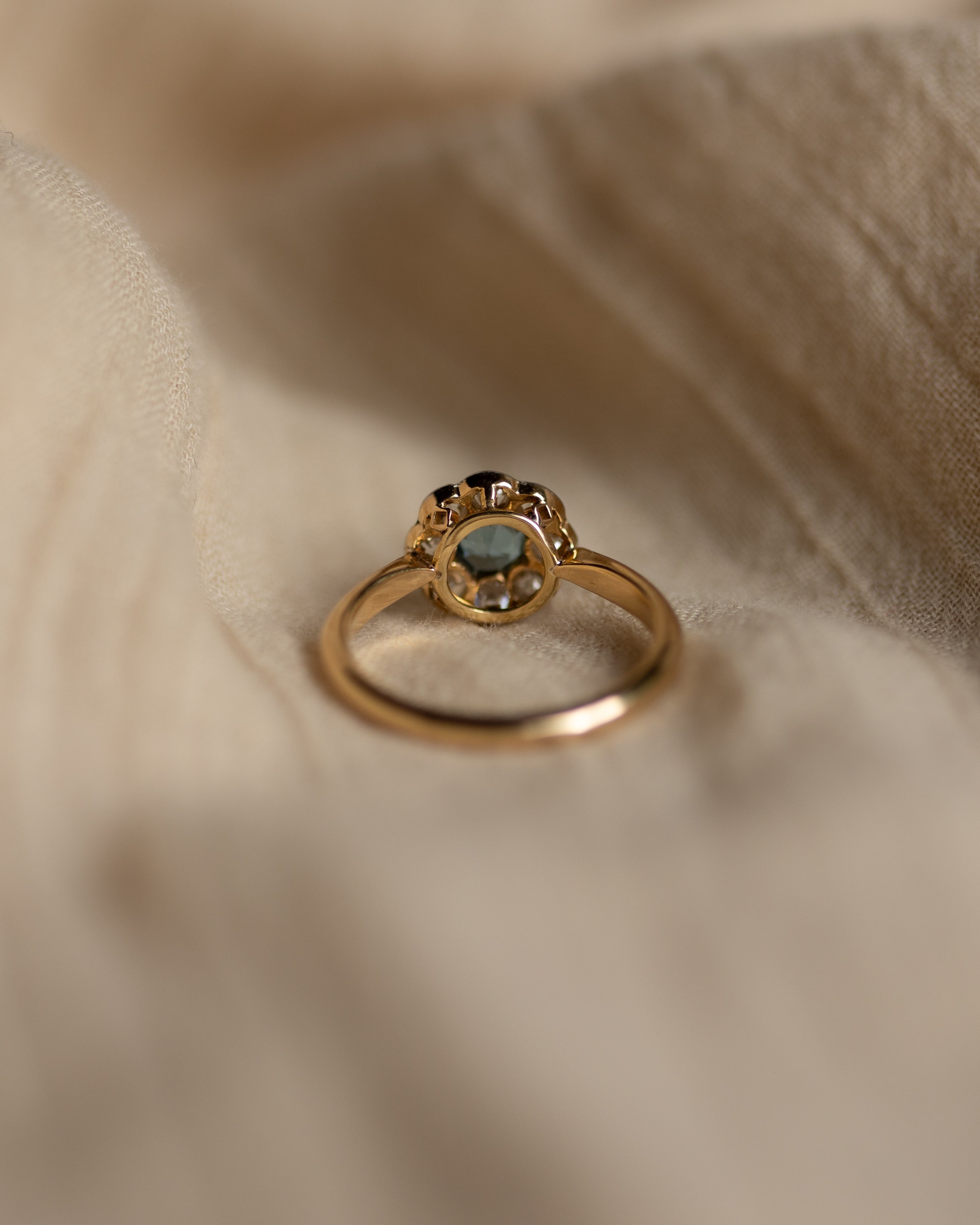 Evelina Antique 18ct Gold Aquamarine & Diamond Cluster Ring