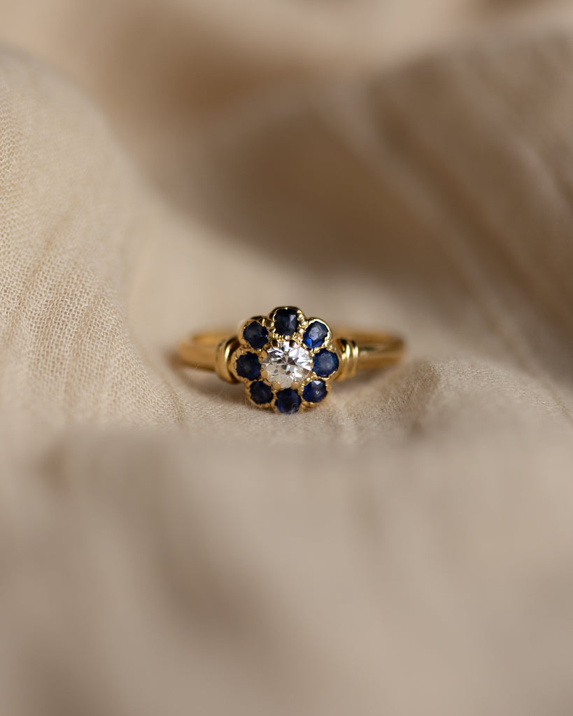Rosalind 1989 Vintage 18ct Gold Diamond & Sapphire Cluster Ring
