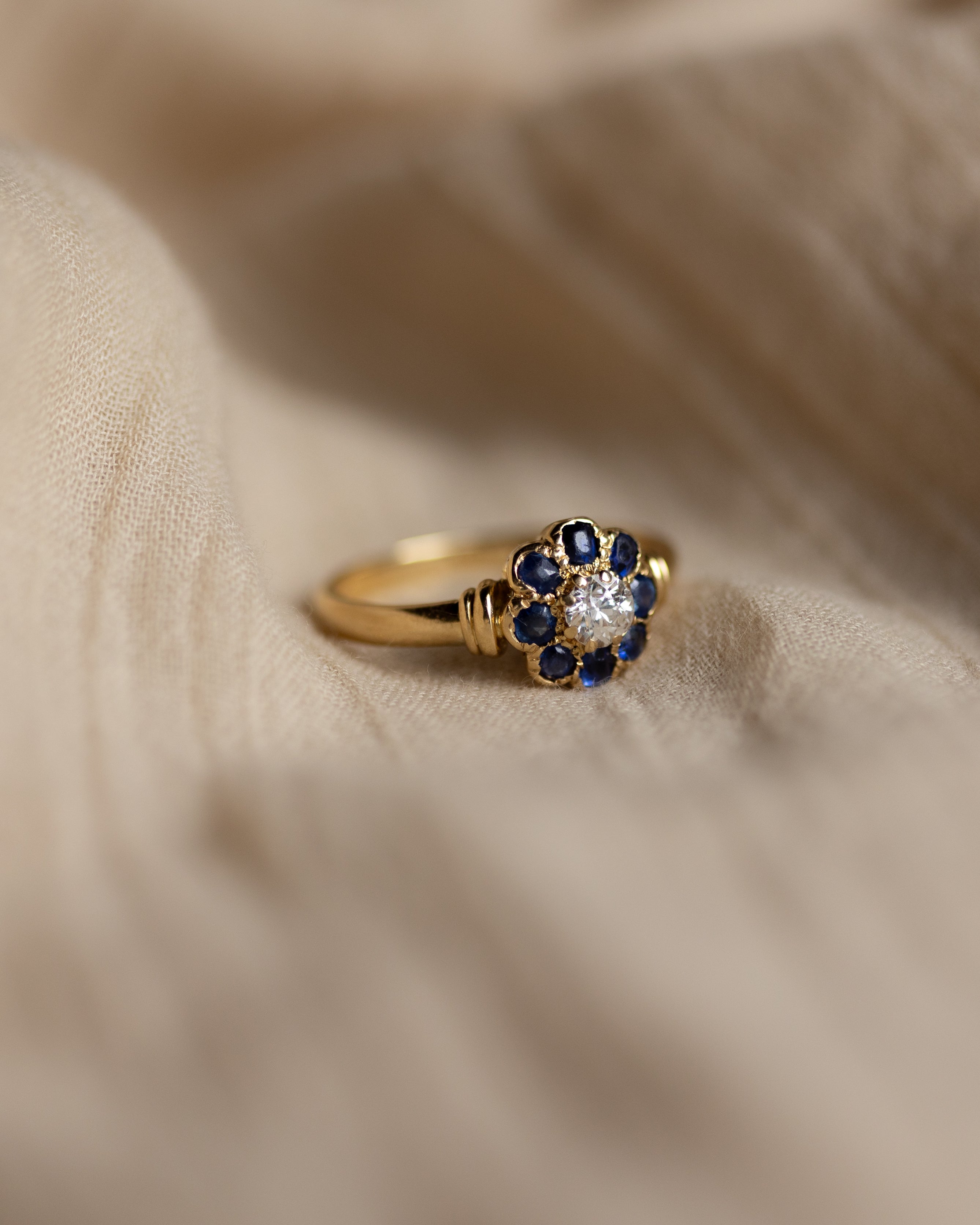 Rosalind 1989 Vintage 18ct Gold Diamond & Sapphire Cluster Ring