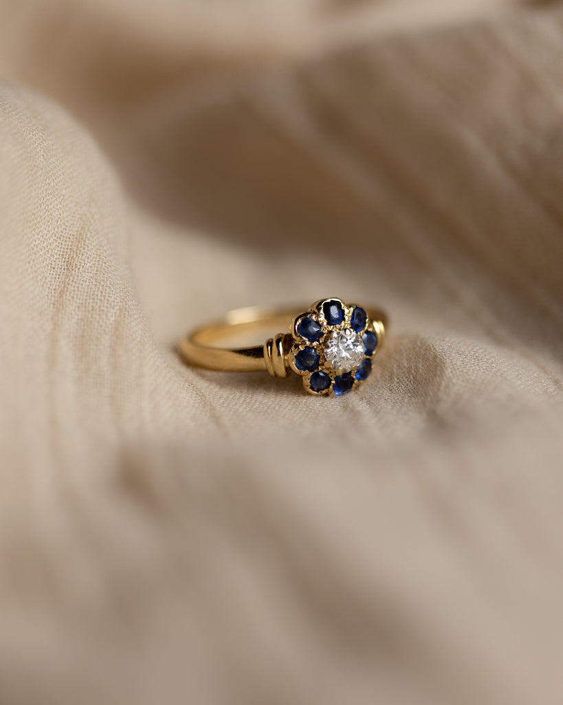 Rosalind 1989 Vintage 18ct Gold Diamond & Sapphire Cluster Ring