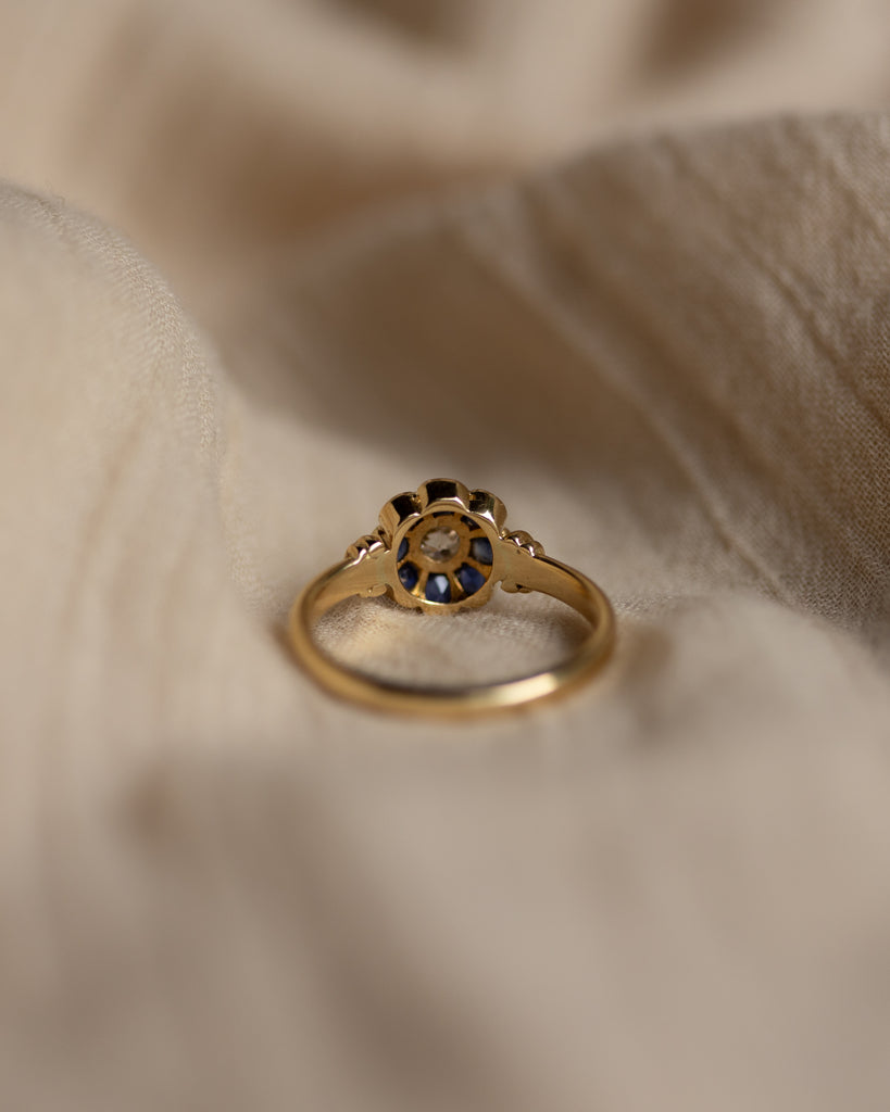 Rosalind 1989 Vintage 18ct Gold Diamond & Sapphire Cluster Ring