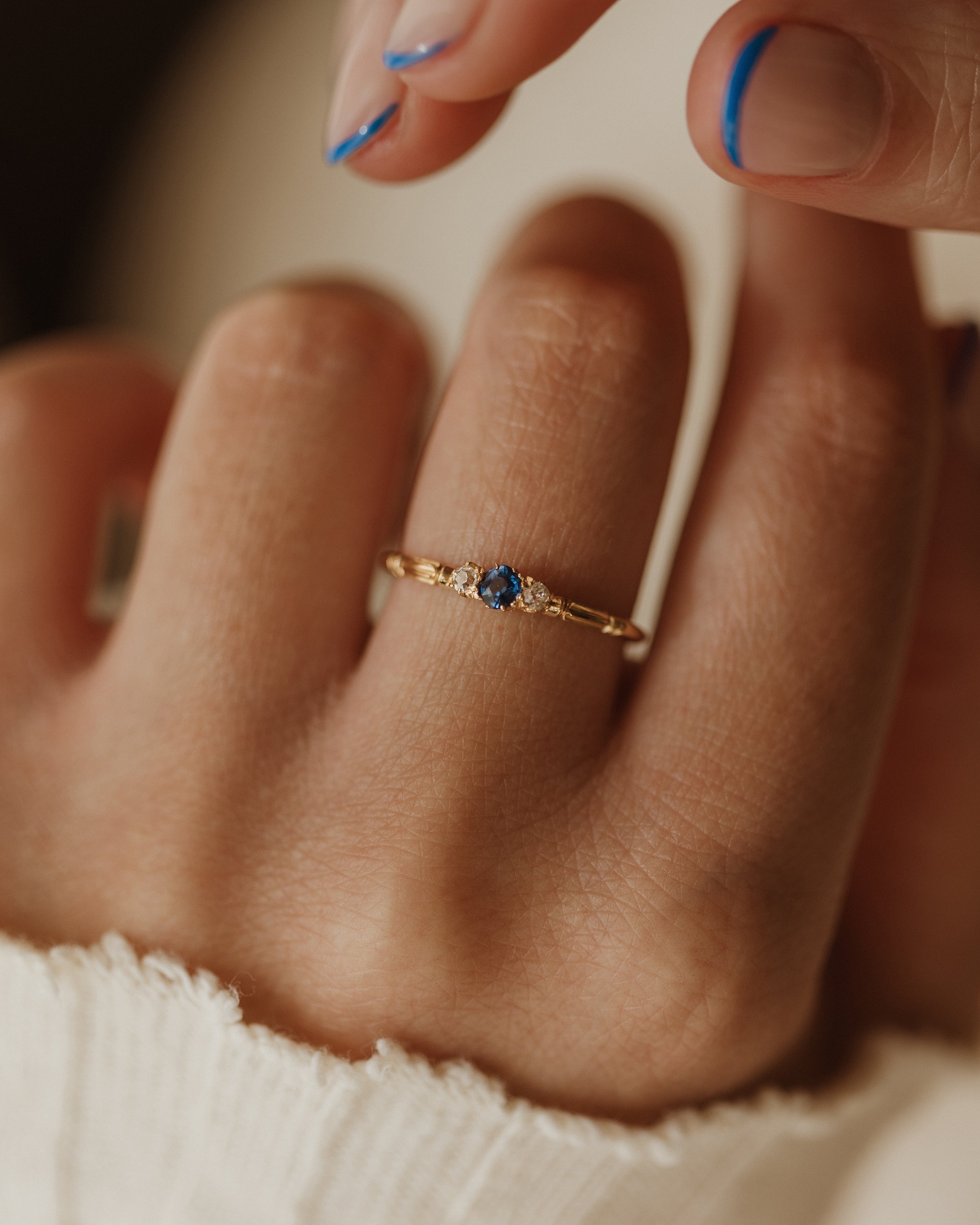 Image of Ernestine 1895 Antique 18ct Gold Sapphire & Diamond Trilogy Ring