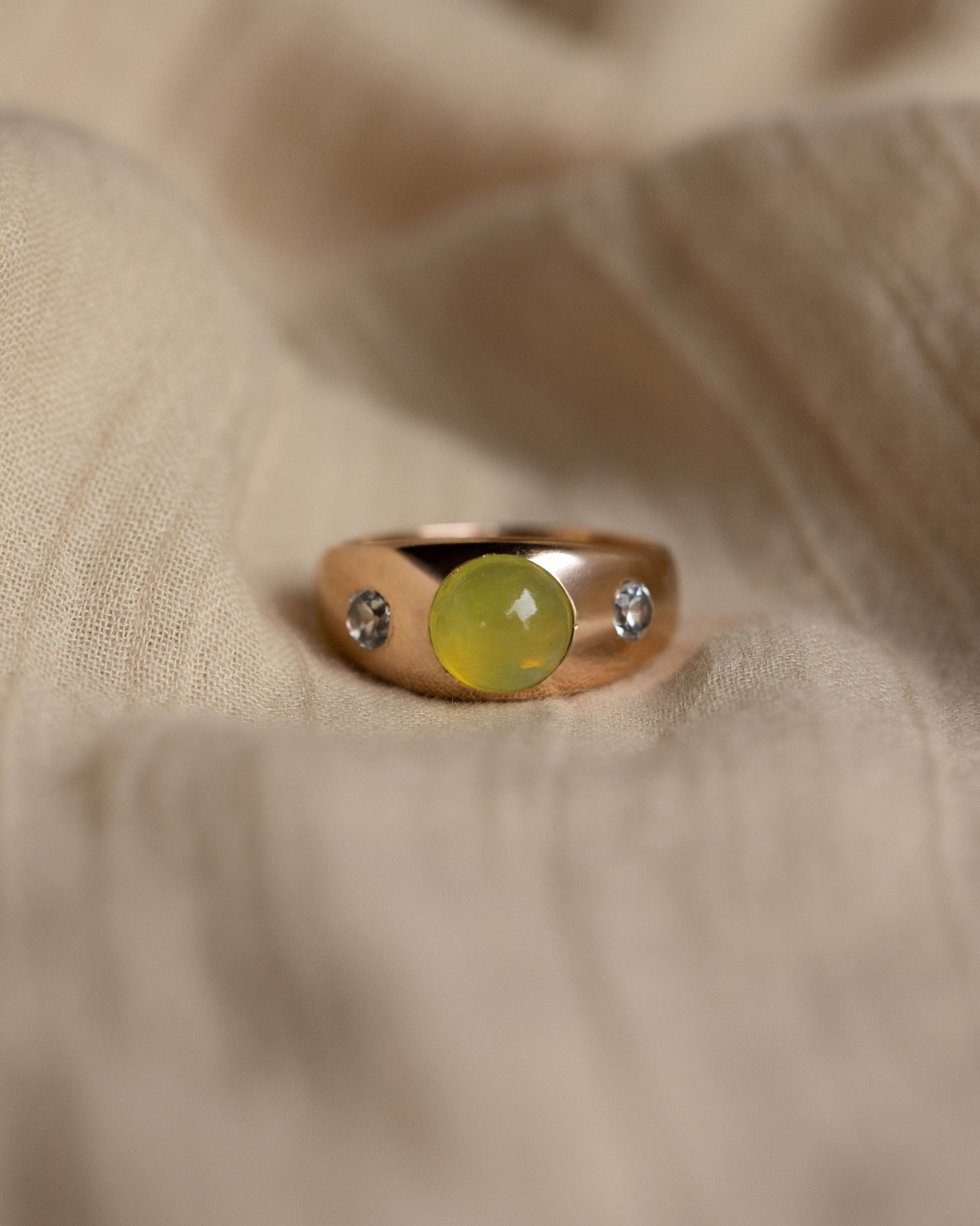 Emilienne Vintage 9ct Gold Chrysoberyl & Diamond Trilogy Ring